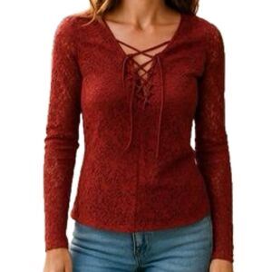 NWT Hollister Must Have Collection Floral Lace Front Lace Up Tie Long Sleeve Top